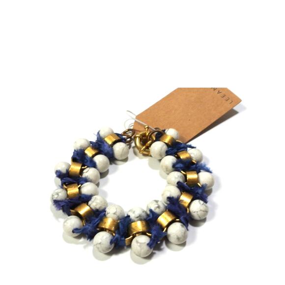 NWT Neiman Marcus Lee Angel Women's Howlite NAVY Fringe Brass Bracelet NWT 189 - Picture 10 of 10